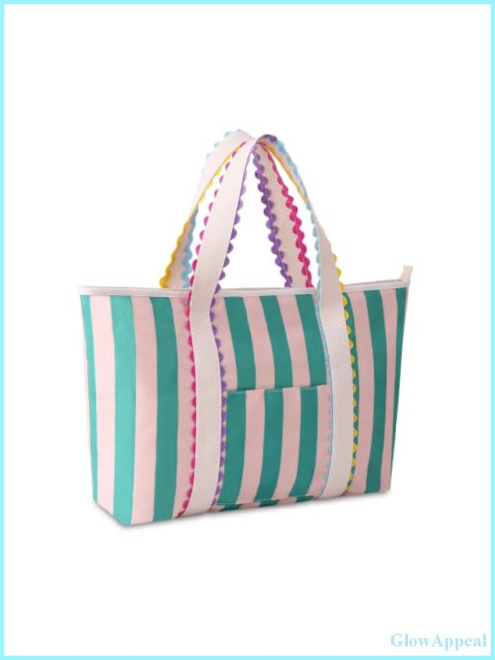 Striped Canvas Tote Bag for Women with Zipper, Laptop Compatible